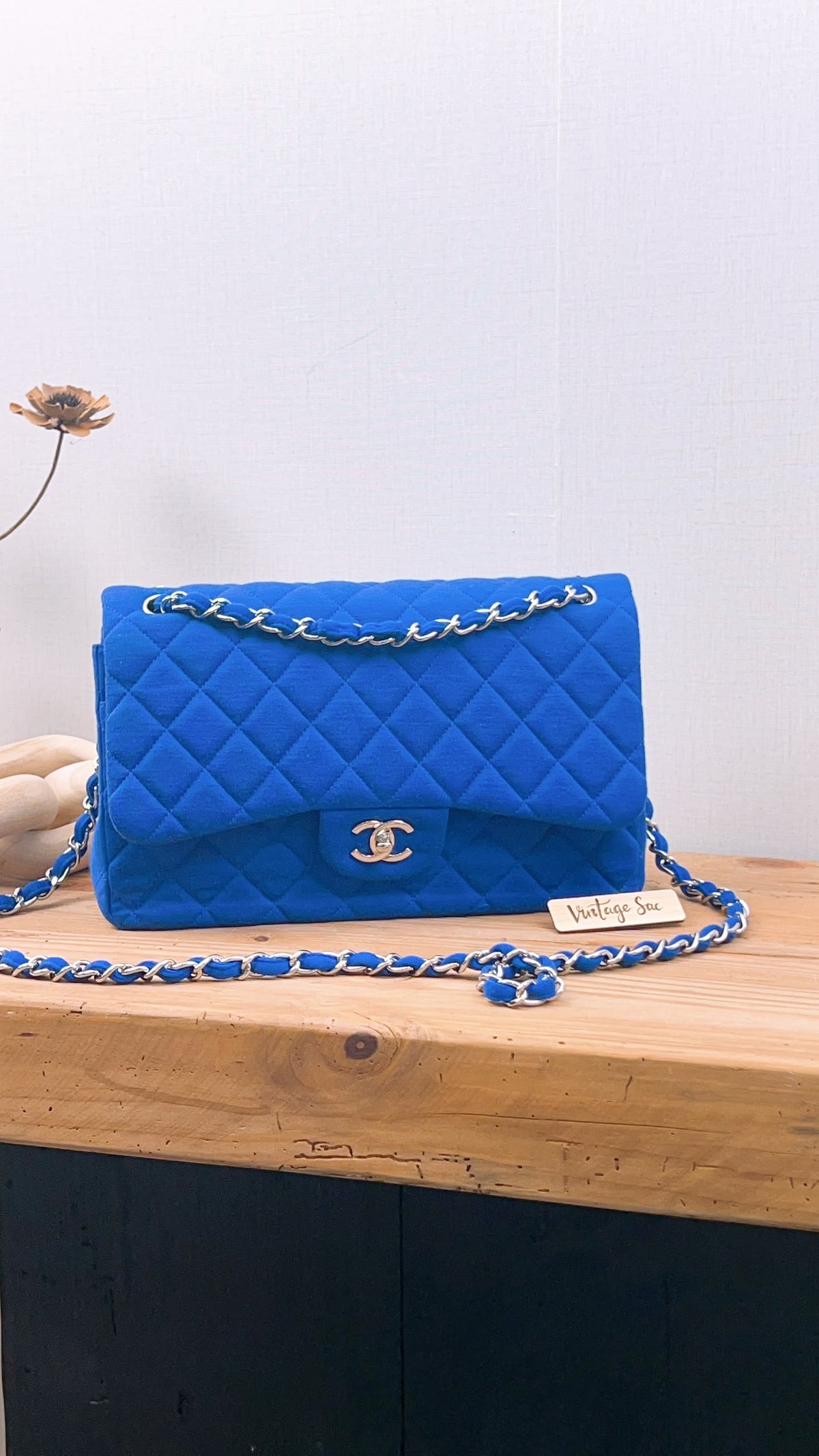 Chanel Classic Flap Jumbo Fabric Electric Blue (SHW)
