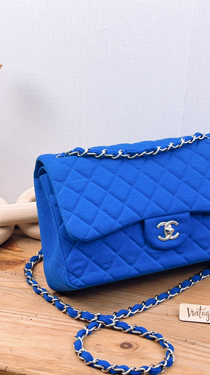 Chanel Classic Flap Jumbo Fabric Electric Blue (SHW)