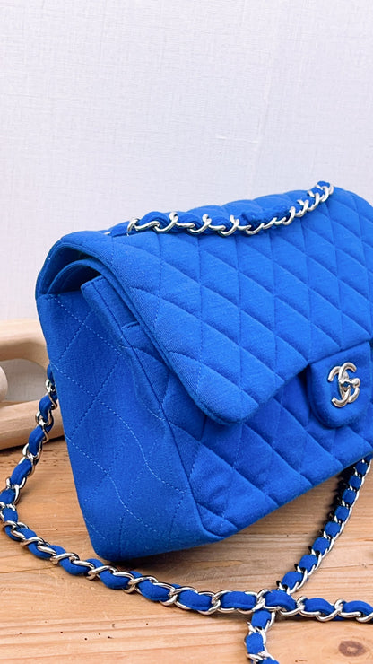 Chanel Classic Flap Jumbo Fabric Electric Blue (SHW)