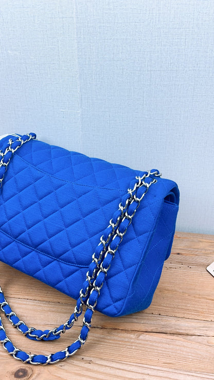 Chanel Classic Flap Jumbo Fabric Electric Blue (SHW)