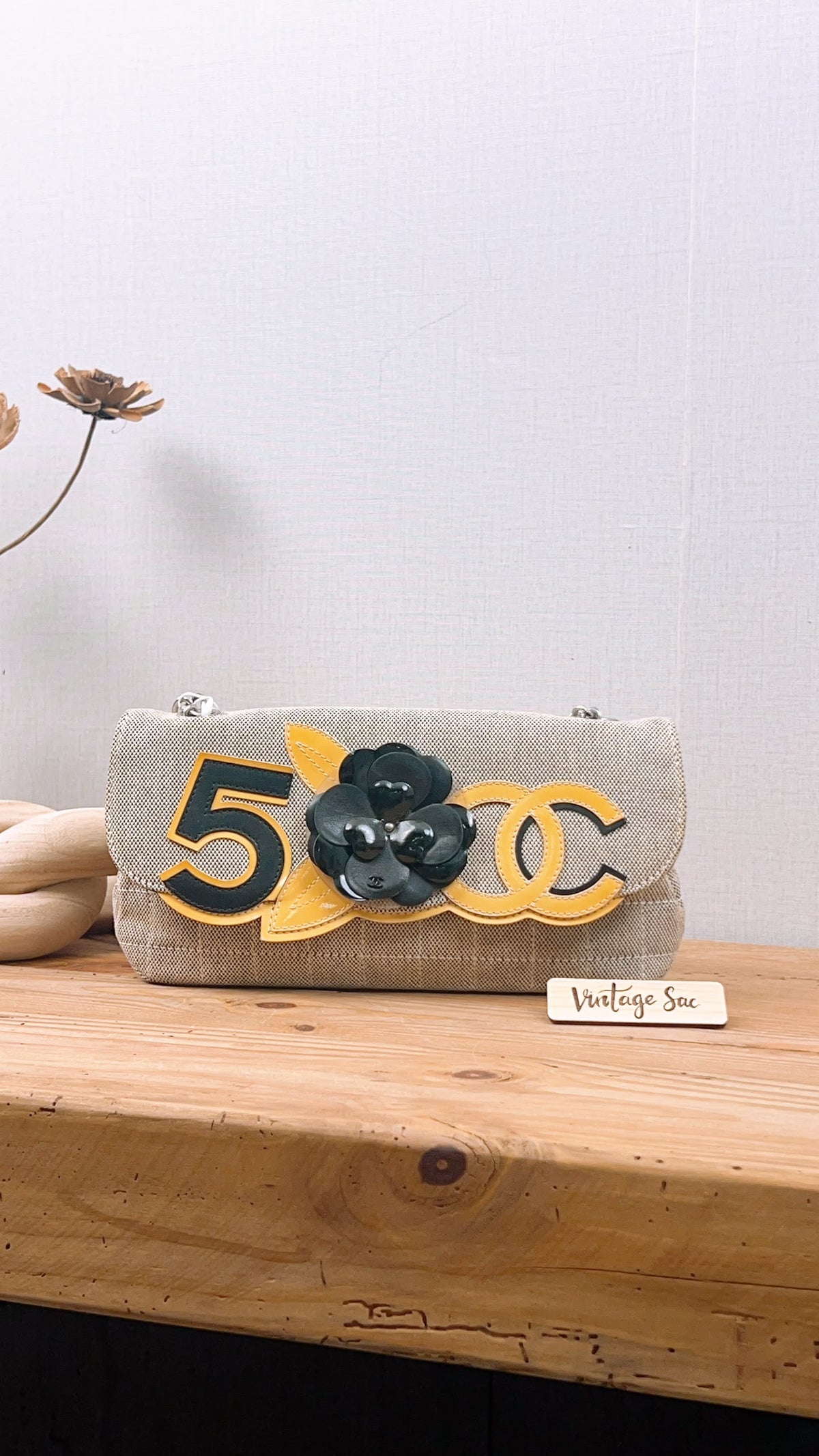 Chanel Grey Canvas Camellia No.5 Shoulder Bag