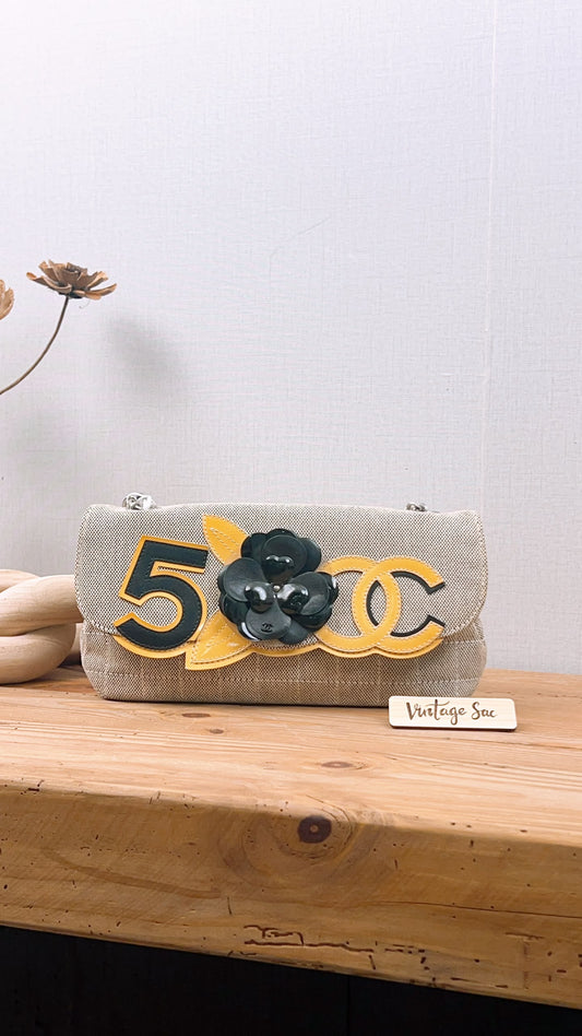 Chanel Grey Canvas Camellia No.5 Shoulder Bag