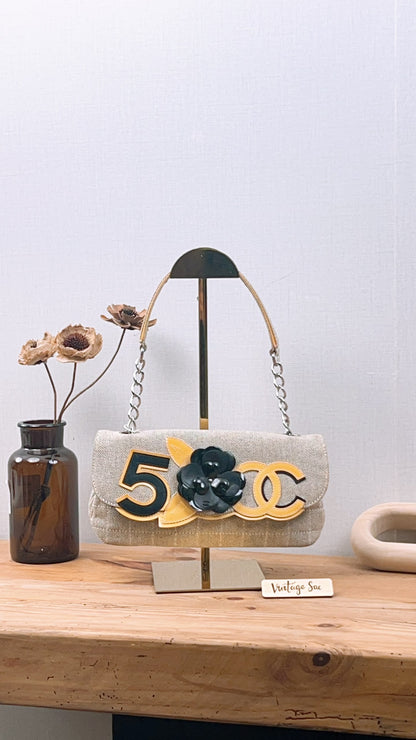 Chanel Grey Canvas Camellia No.5 Shoulder Bag
