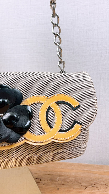 Chanel Grey Canvas Camellia No.5 Shoulder Bag