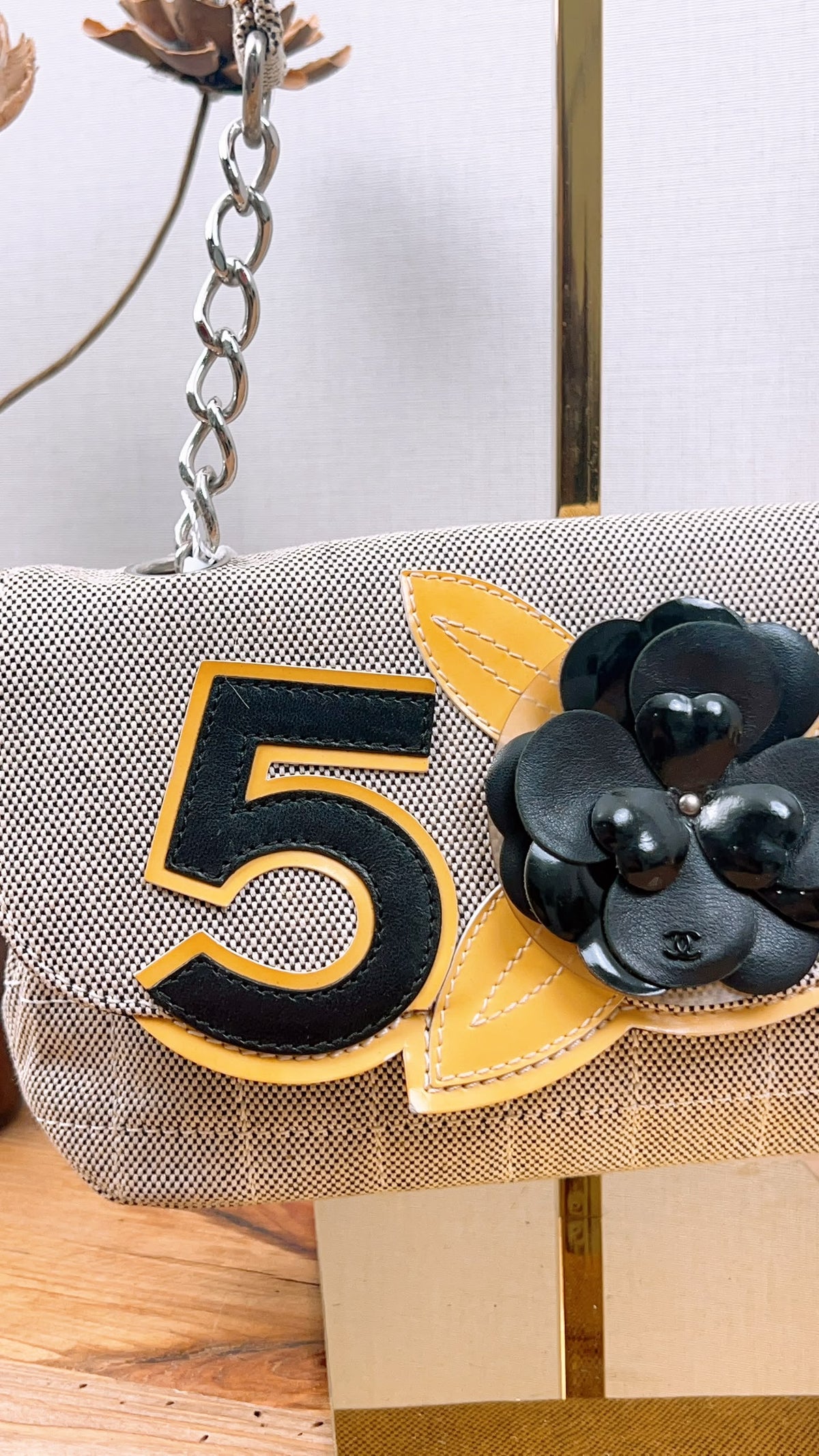 Chanel Grey Canvas Camellia No.5 Shoulder Bag