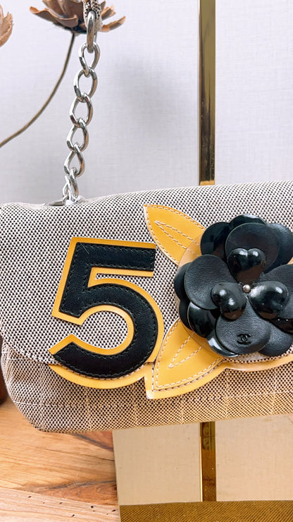 Chanel Grey Canvas Camellia No.5 Shoulder Bag