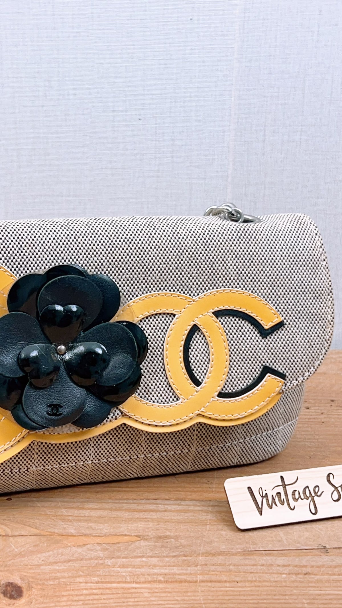 Chanel Grey Canvas Camellia No.5 Shoulder Bag