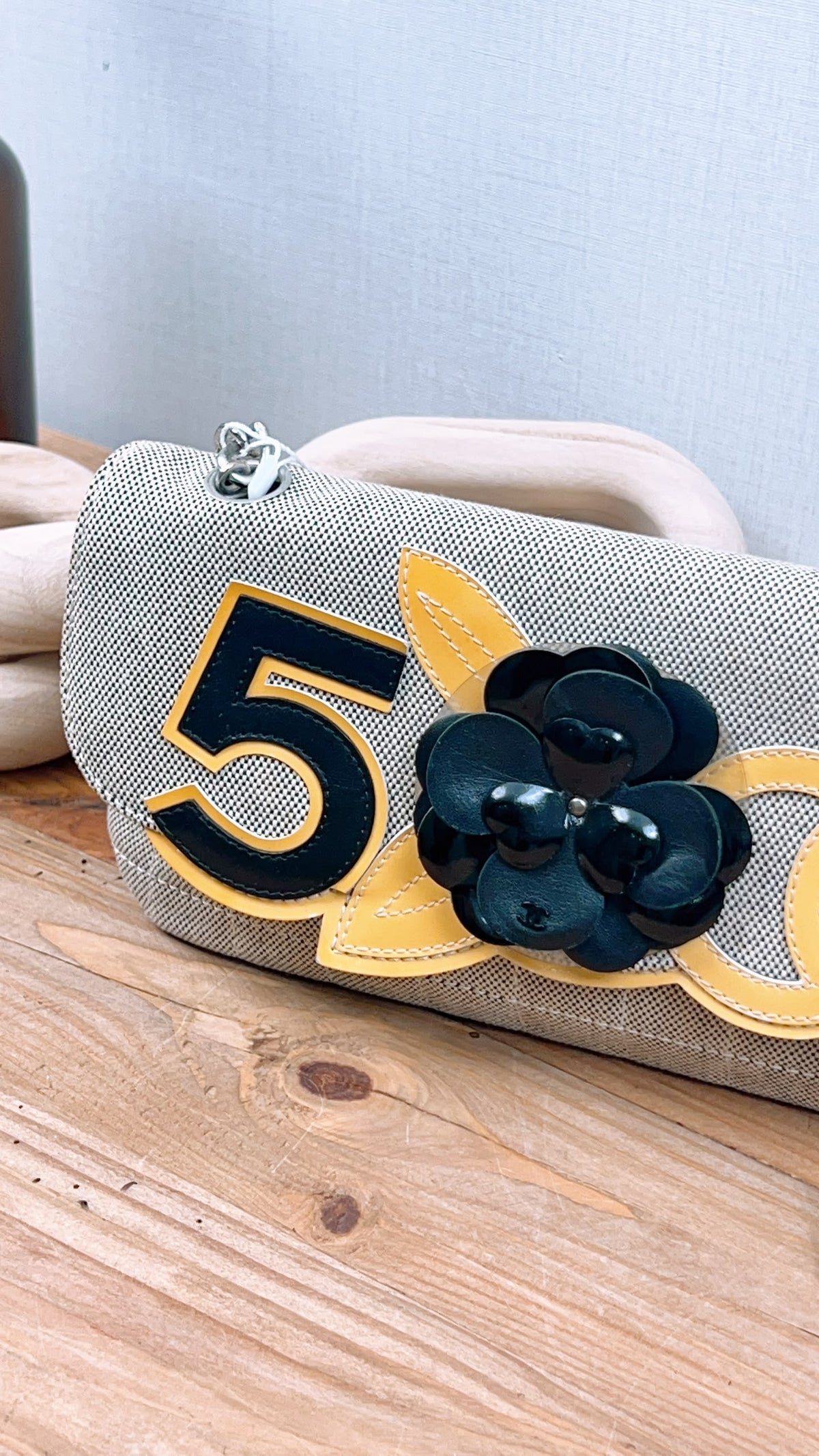 Chanel Grey Canvas Camellia No.5 Shoulder Bag