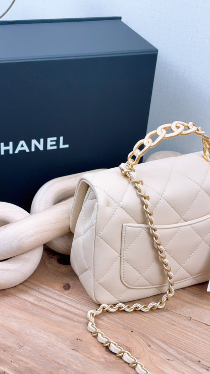 Chanel Beige Lambskin 25C Enamel Top Handle Flap Bag (GHW)