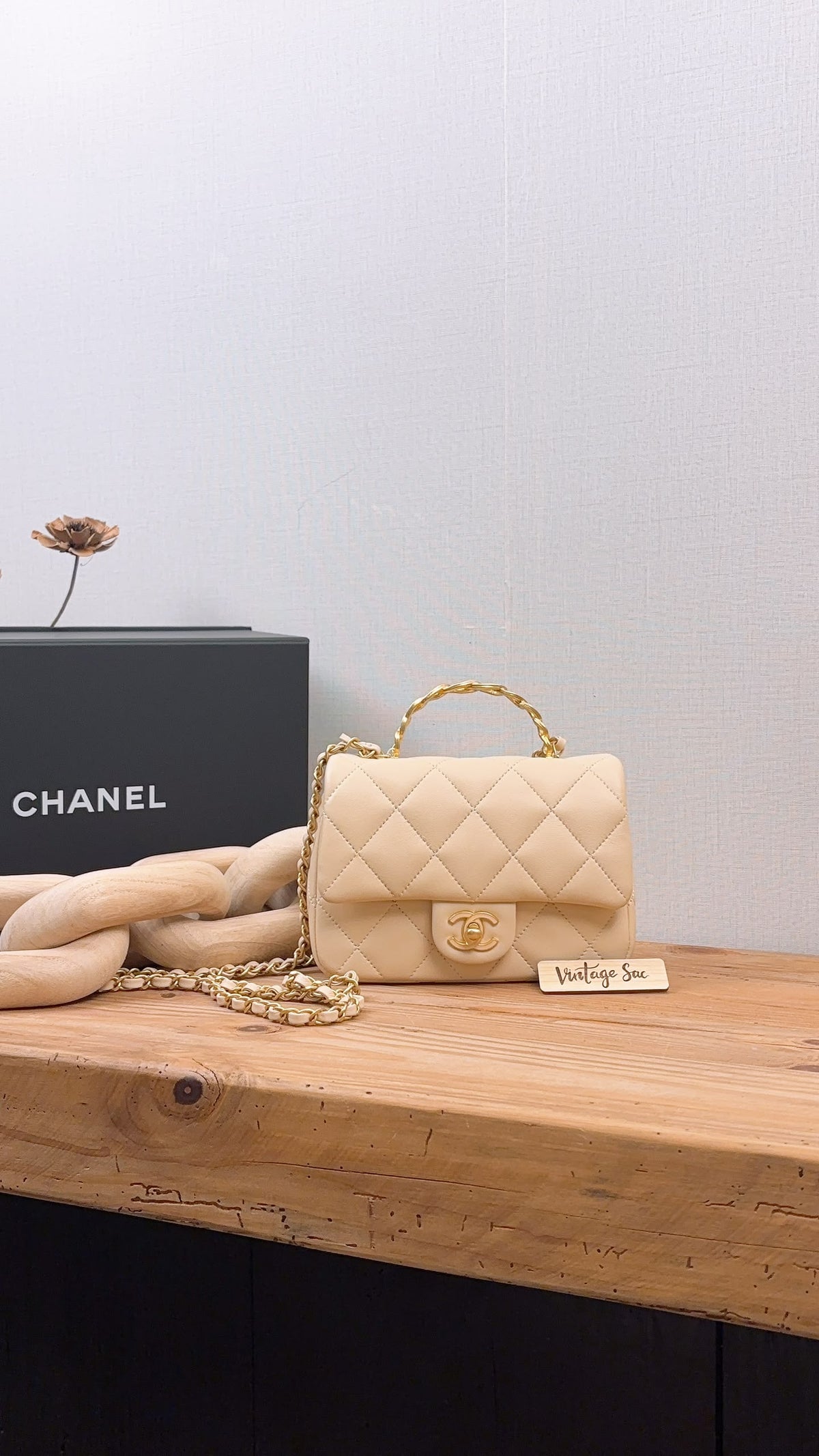 Chanel Beige Lambskin 25C Enamel Top Handle Flap Bag (GHW)