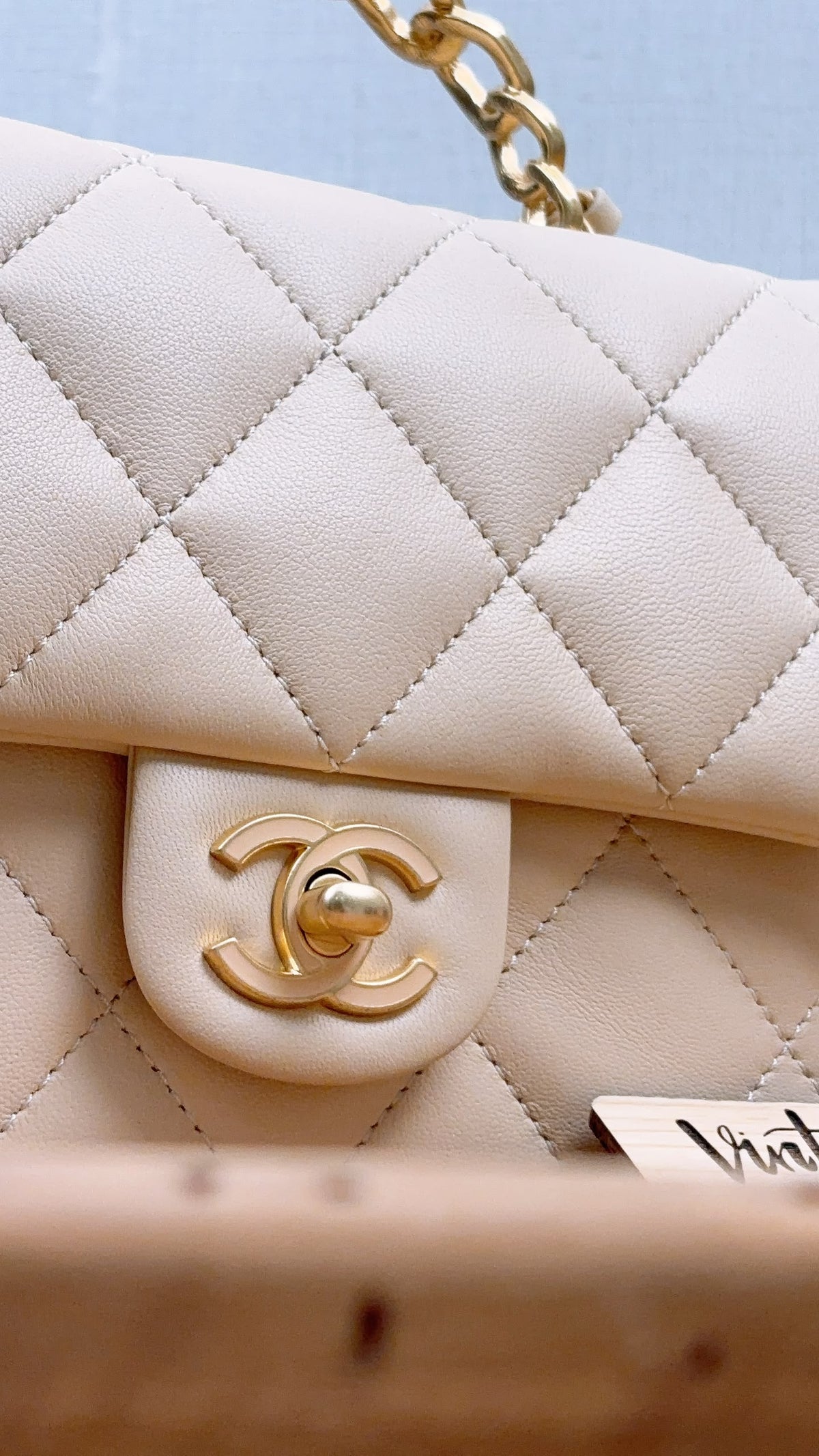 Chanel Beige Lambskin 25C Enamel Top Handle Flap Bag (GHW)