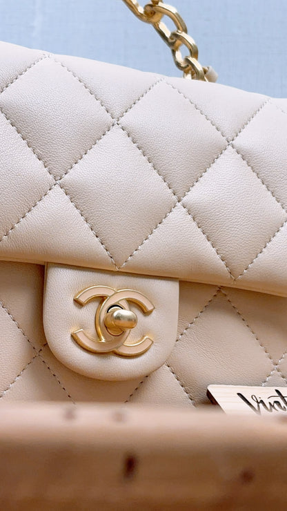 Chanel Beige Lambskin 25C Enamel Top Handle Flap Bag (GHW)