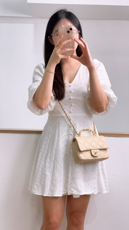 Chanel Beige Lambskin 25C Enamel Top Handle Flap Bag (GHW)