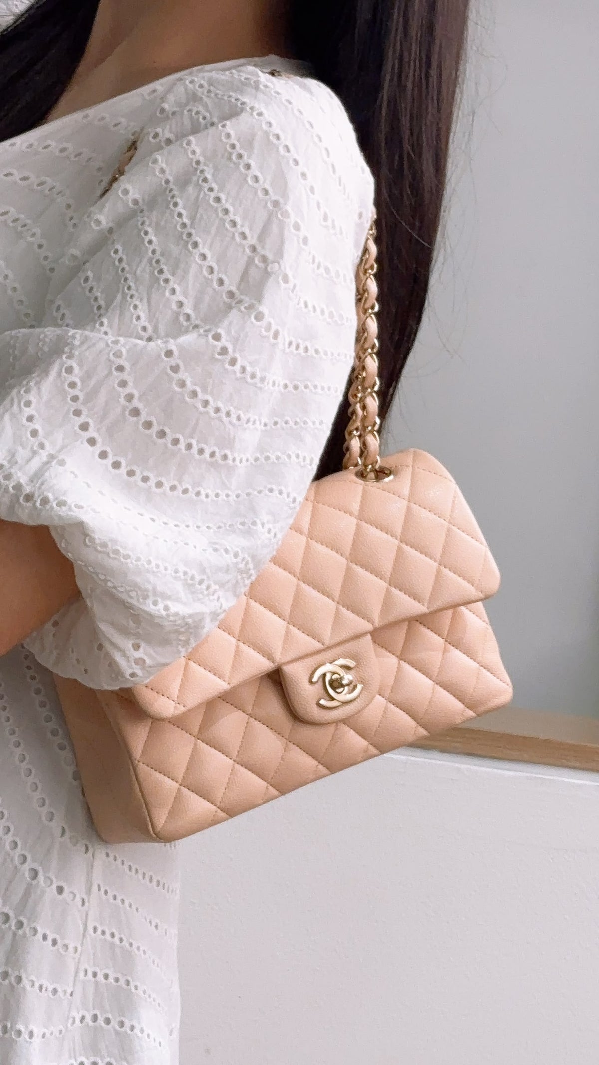 Chanel Peach Nude Caviar Small CF (LGHW)