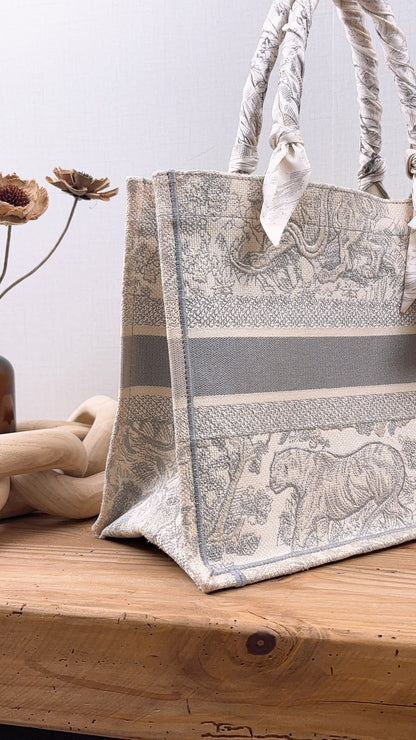Dior Grey Toile de Jouy Medium Book Tote