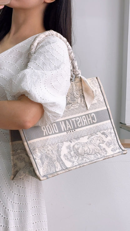 Dior Grey Toile de Jouy Medium Book Tote