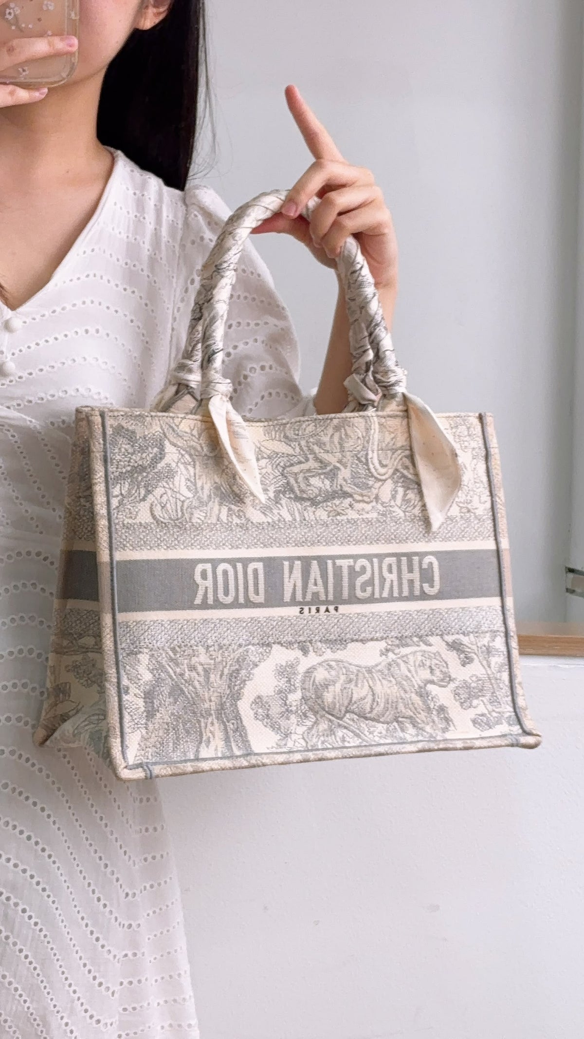 Dior Grey Toile de Jouy Medium Book Tote