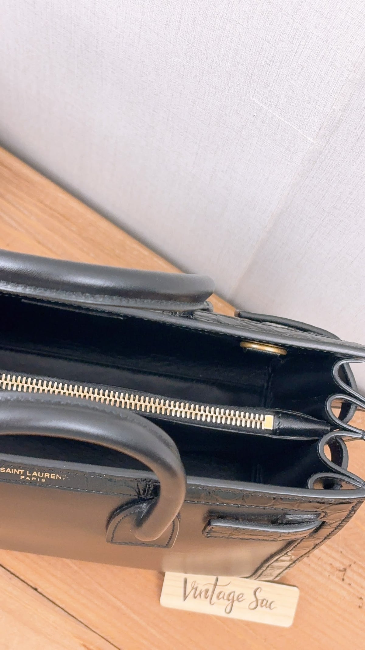 YSL Black Calfskin Sac De Jour Baby with Croc Trim