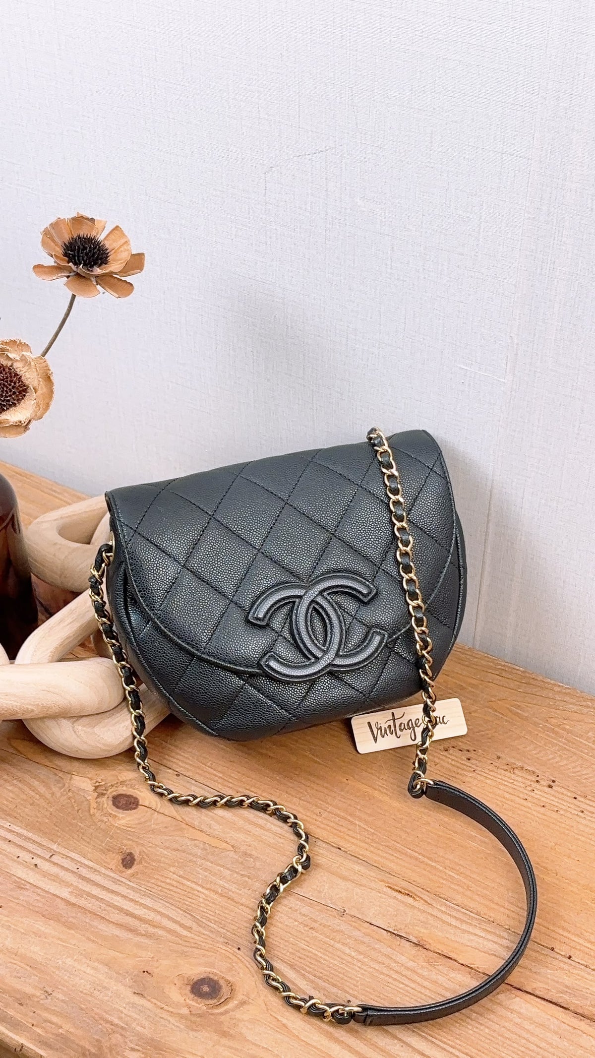 Chanel Black Caviar 23P Saddle Mini Messenger Bag (GHW)