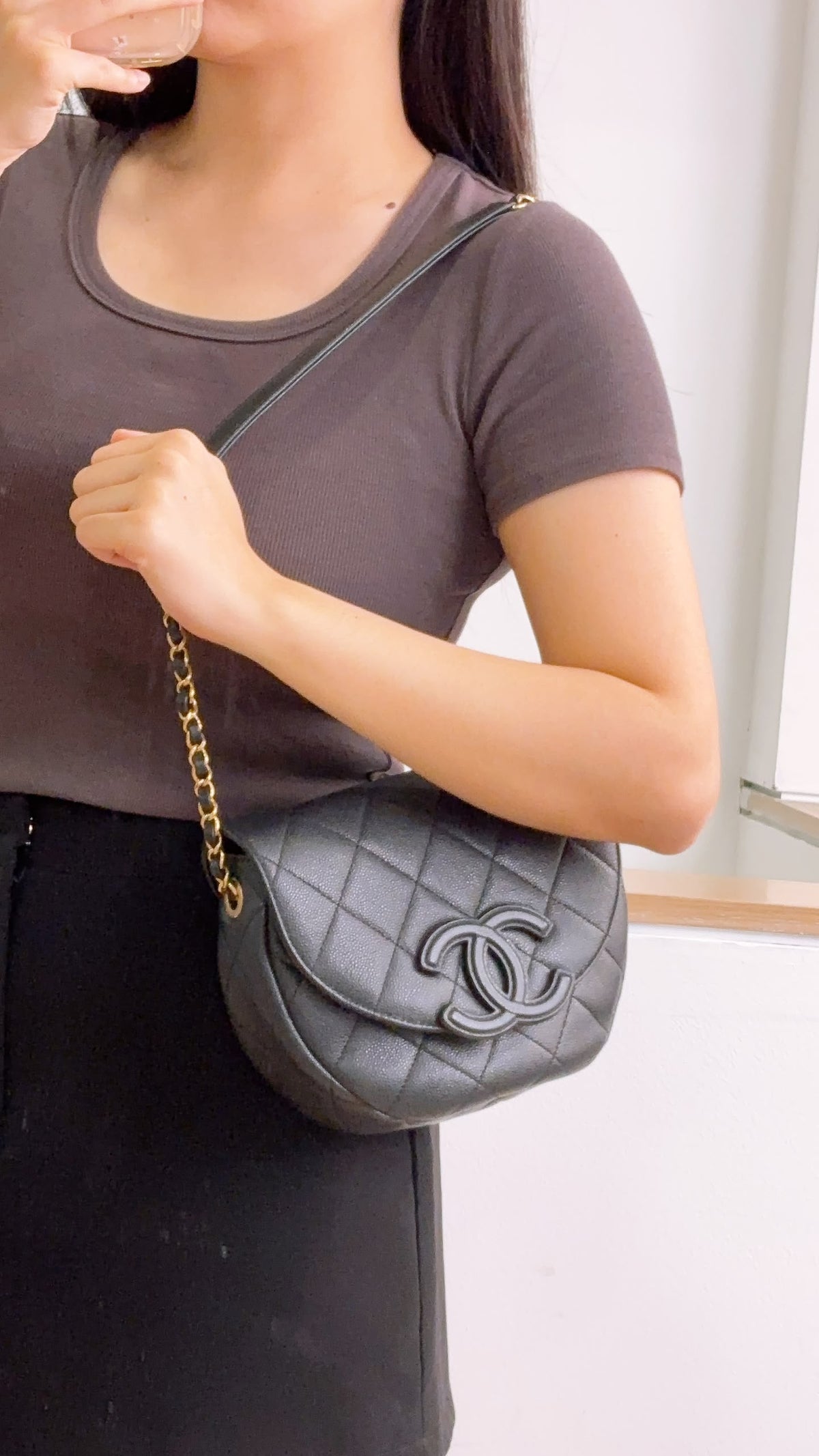 Chanel Black Caviar 23P Saddle Mini Messenger Bag (GHW)