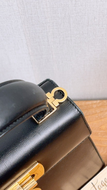 Salvatore Ferragamo Black Calfskin Gancini Kelly Bag