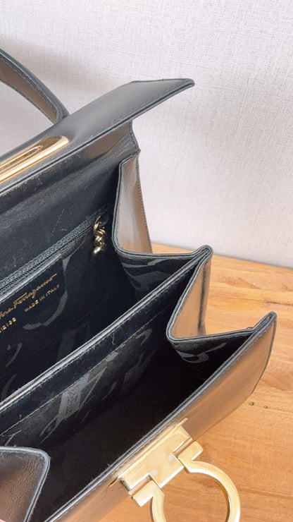 Salvatore Ferragamo Black Calfskin Gancini Kelly Bag