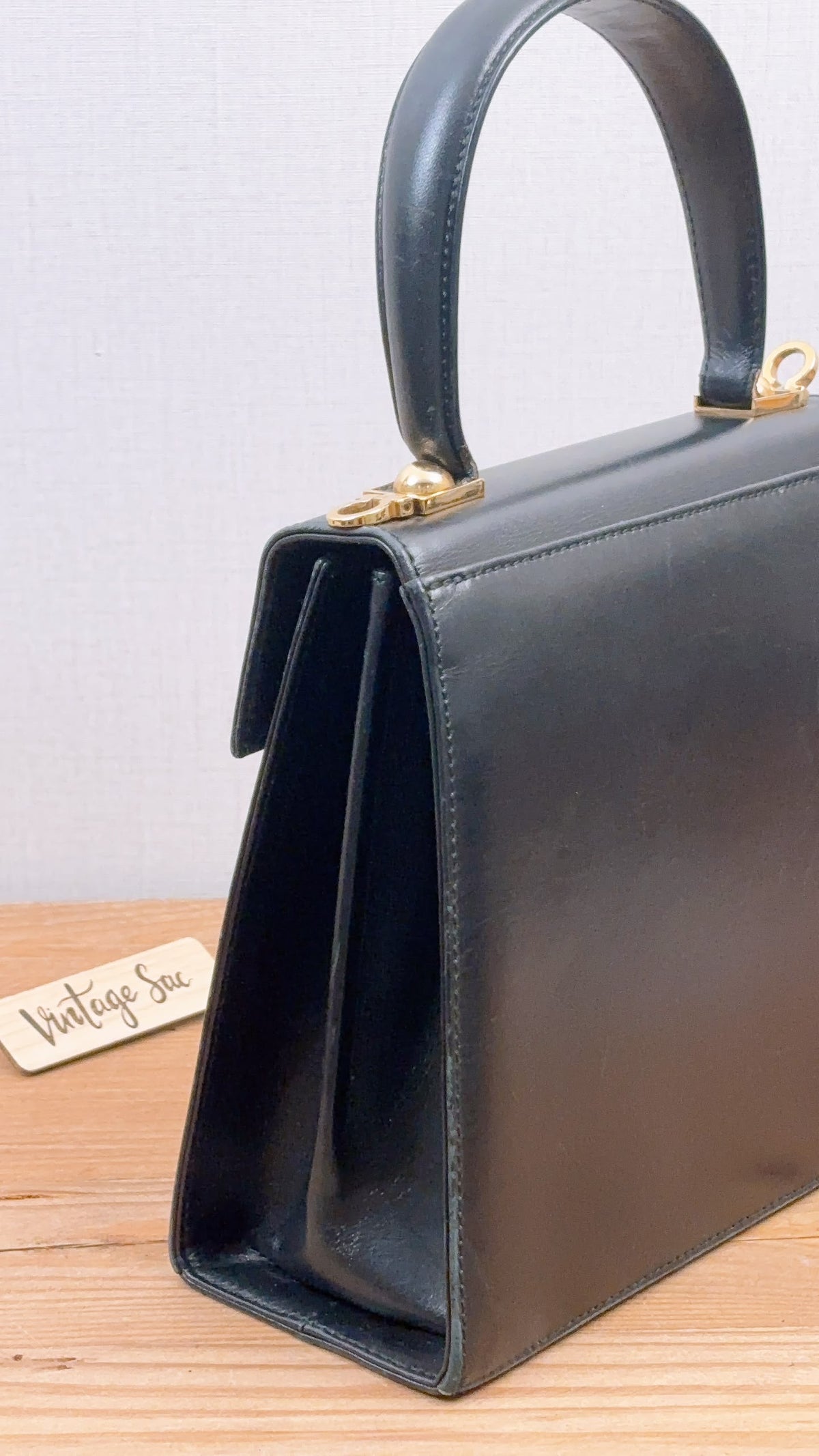 Salvatore Ferragamo Black Calfskin Gancini Kelly Bag