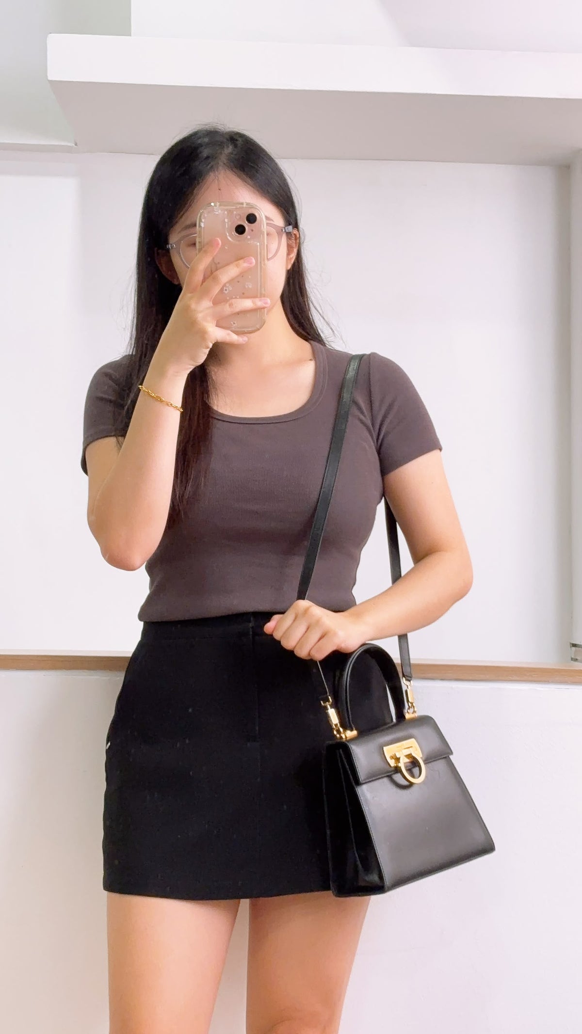 Salvatore Ferragamo Black Calfskin Gancini Kelly Bag