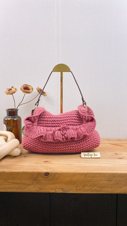 Chanel Pink Wool Crocheted Chef Shoulder Flap Bag