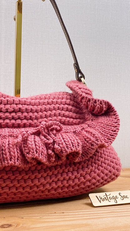 Chanel Pink Wool Crocheted Chef Shoulder Flap Bag
