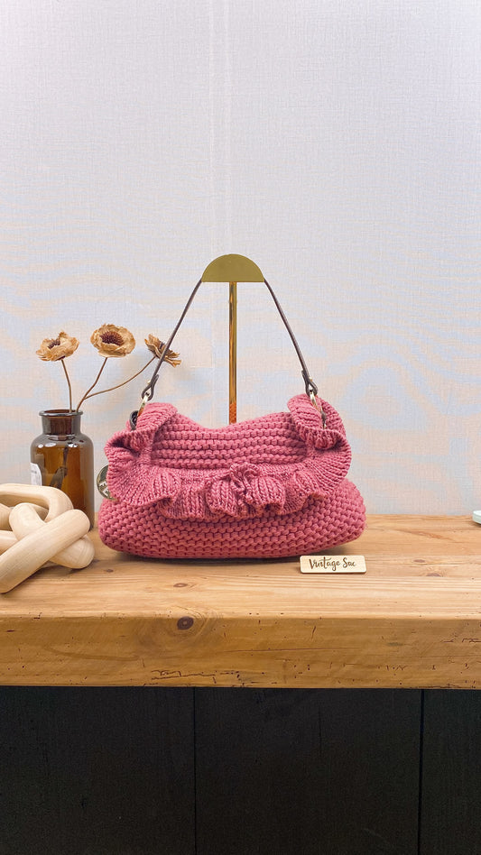 Chanel Pink Wool Crocheted Chef Shoulder Flap Bag