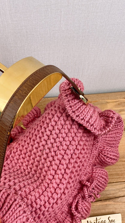 Chanel Pink Wool Crocheted Chef Shoulder Flap Bag