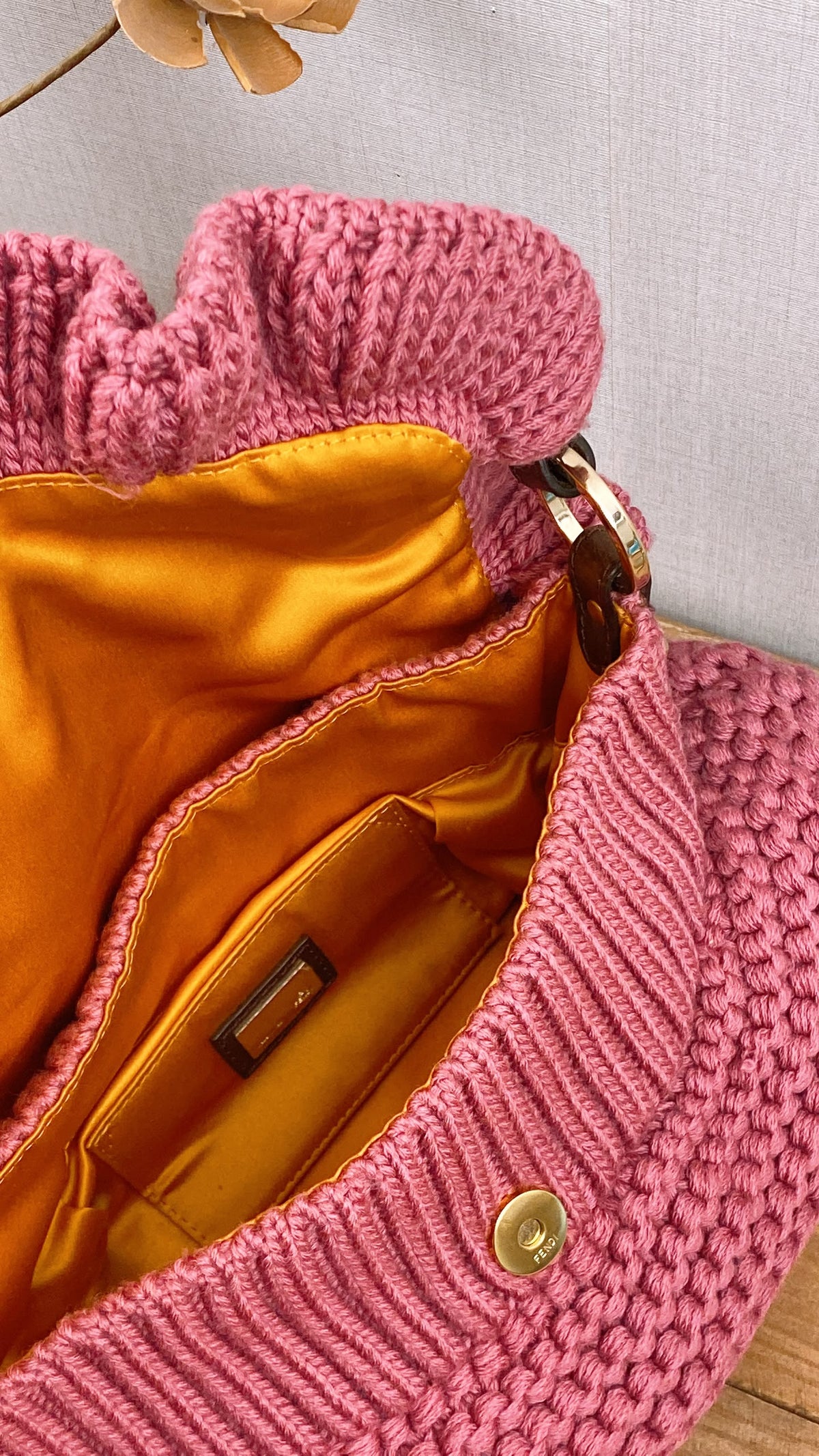 Chanel Pink Wool Crocheted Chef Shoulder Flap Bag