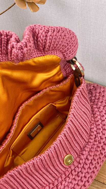 Chanel Pink Wool Crocheted Chef Shoulder Flap Bag