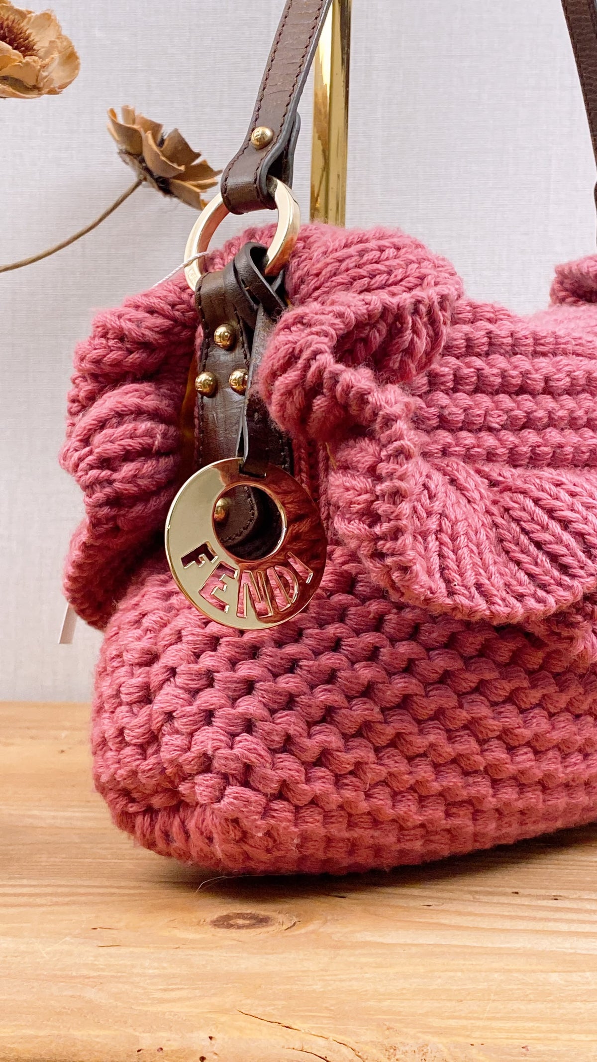 Chanel Pink Wool Crocheted Chef Shoulder Flap Bag