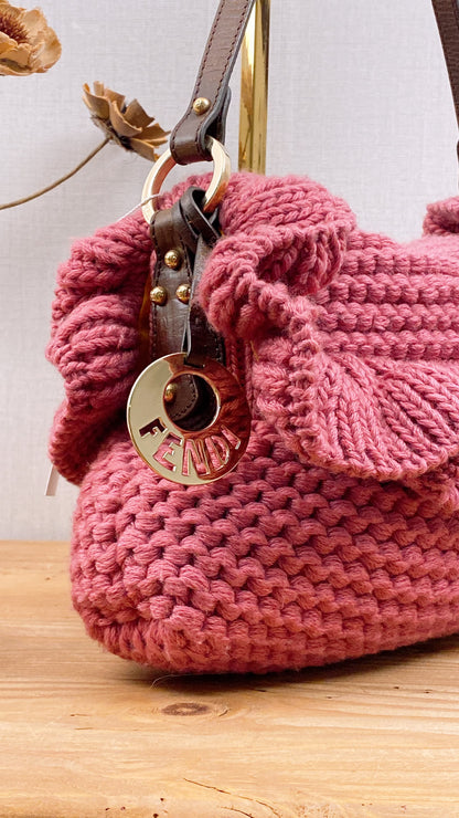 Chanel Pink Wool Crocheted Chef Shoulder Flap Bag