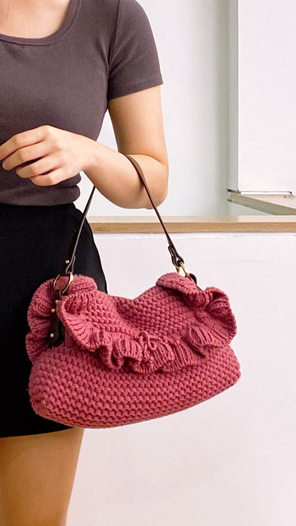 Chanel Pink Wool Crocheted Chef Shoulder Flap Bag