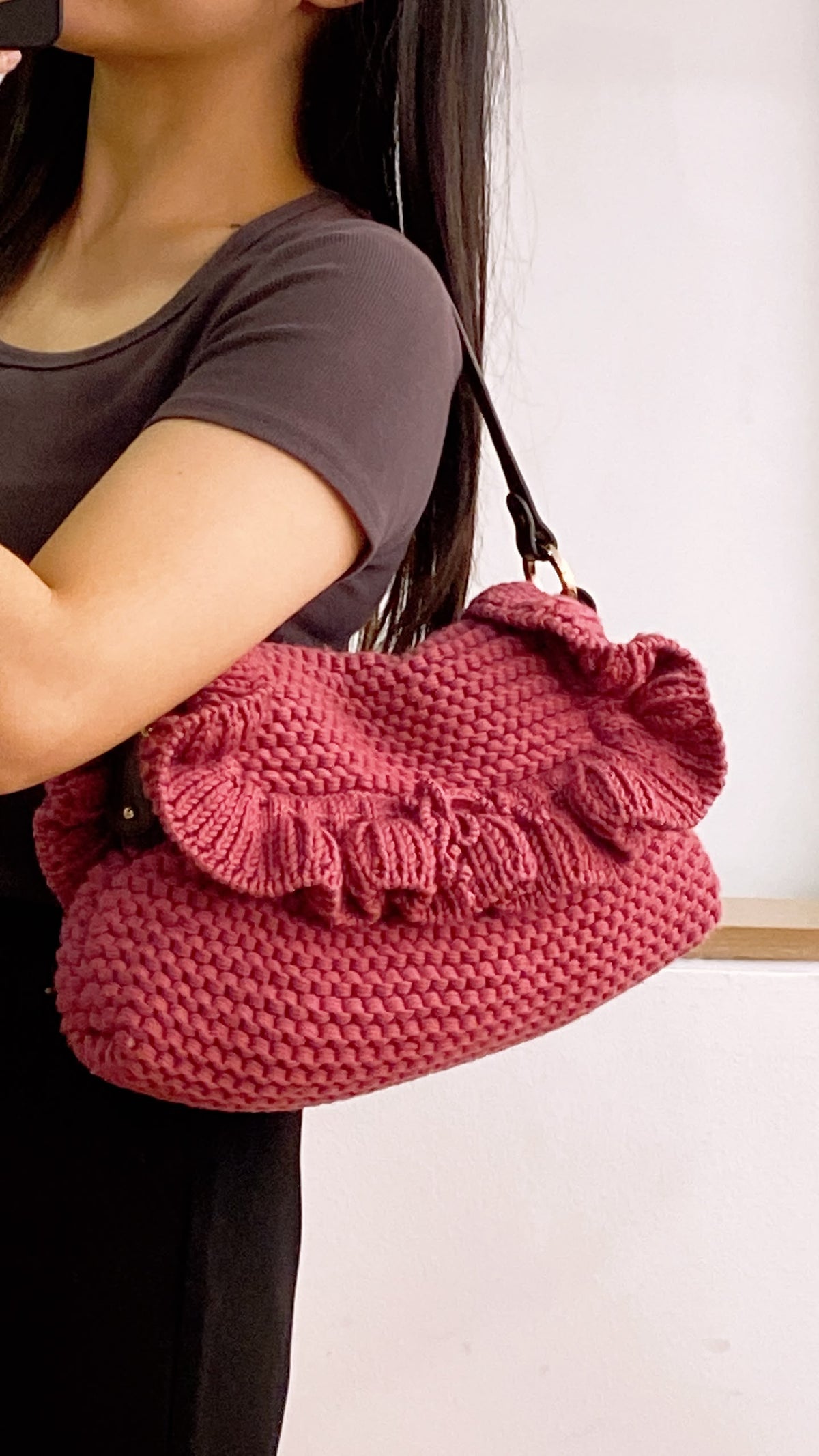 Chanel Pink Wool Crocheted Chef Shoulder Flap Bag
