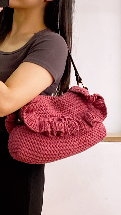 Chanel Pink Wool Crocheted Chef Shoulder Flap Bag