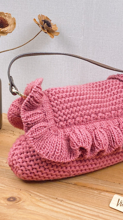 Chanel Pink Wool Crocheted Chef Shoulder Flap Bag