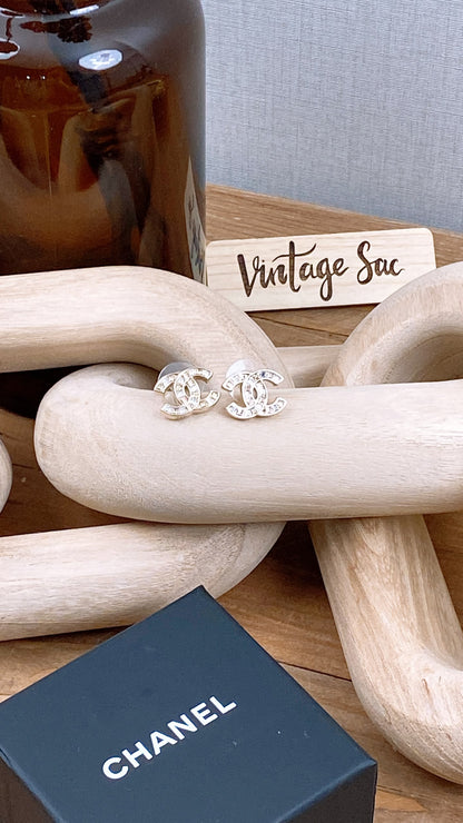 Chanel Light Gold Bi Color Diamanté Earrings