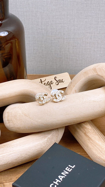 Chanel Light Gold Bi Color Diamanté Earrings