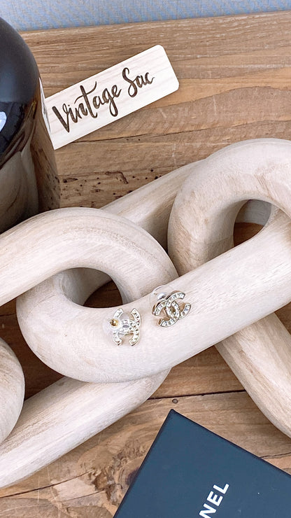 Chanel Light Gold Bi Color Diamanté Earrings