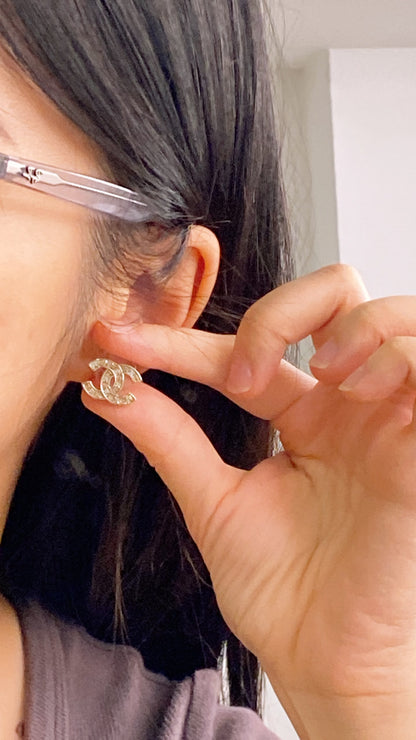Chanel Light Gold Bi Color Diamanté Earrings