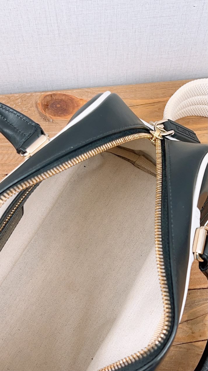 Dior Black x White Calfskin Small Vibe Zip Bowling Bag (GHW)
