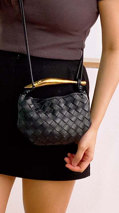 Bottega Veneta Black Intrecciato Baby Sardine (GHW)