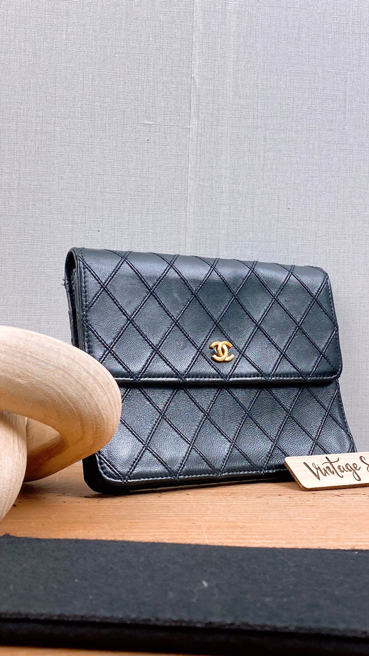 Chanel Black Lambskin Square Clutch