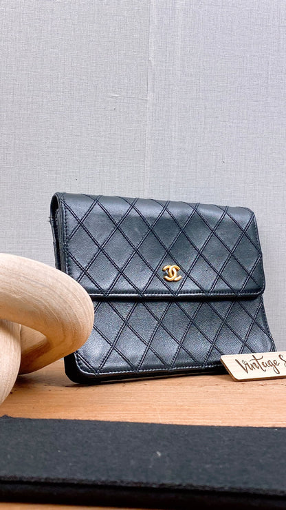 Chanel Black Lambskin Square Clutch