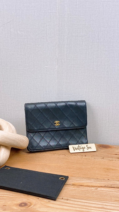 Chanel Black Lambskin Square Clutch