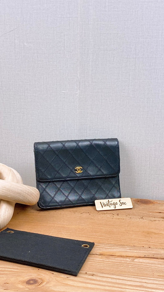 Chanel Black Lambskin Square Clutch